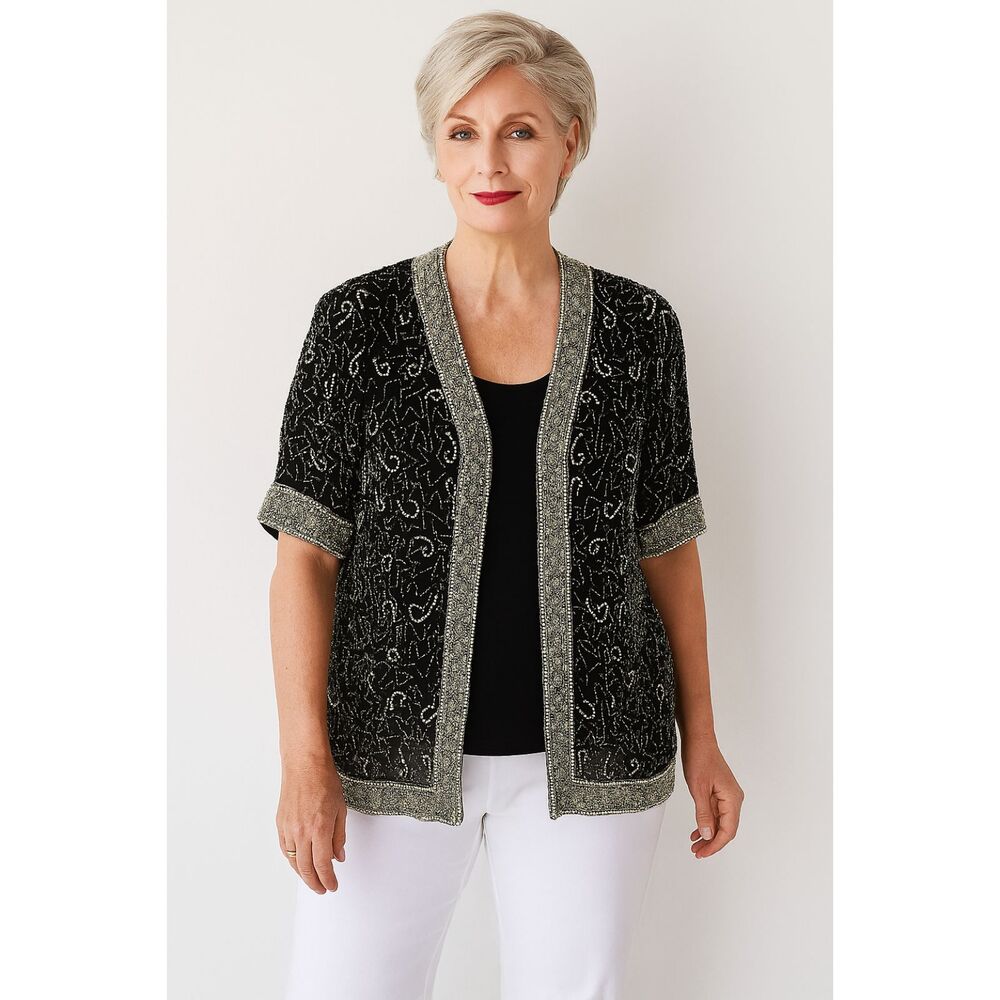 Laurence Kazar New York Vintage Silk Beaded Jacket XL